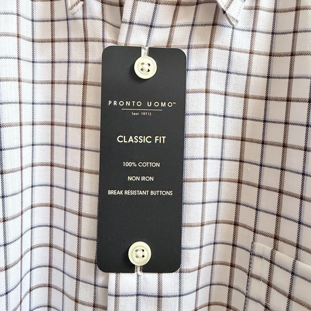 NWT Pronto Uomo Men's Dress Shirt Size-16/5-32/33 Button Up Non Iron Classic Fit - Picture 10 of 16